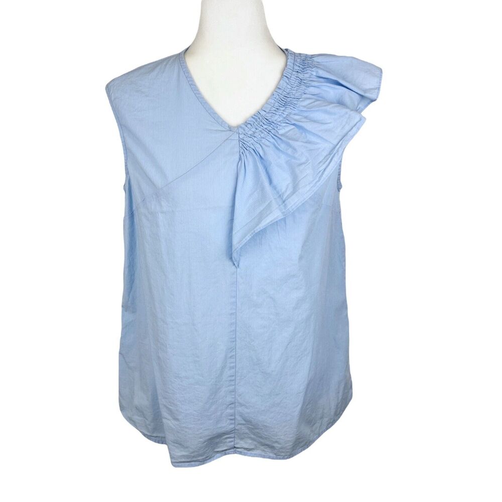 Halogen Blouse Women Extra Small Blue Striped Asymmetric Ruffle Casual Top